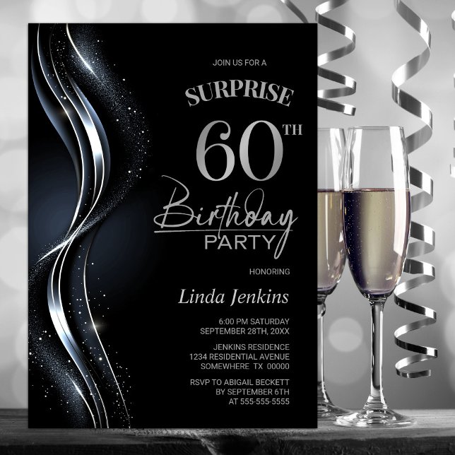 Invitación Sorpresa Black Silver 60.ª fiesta de cumpleaños (Subido por el creador)