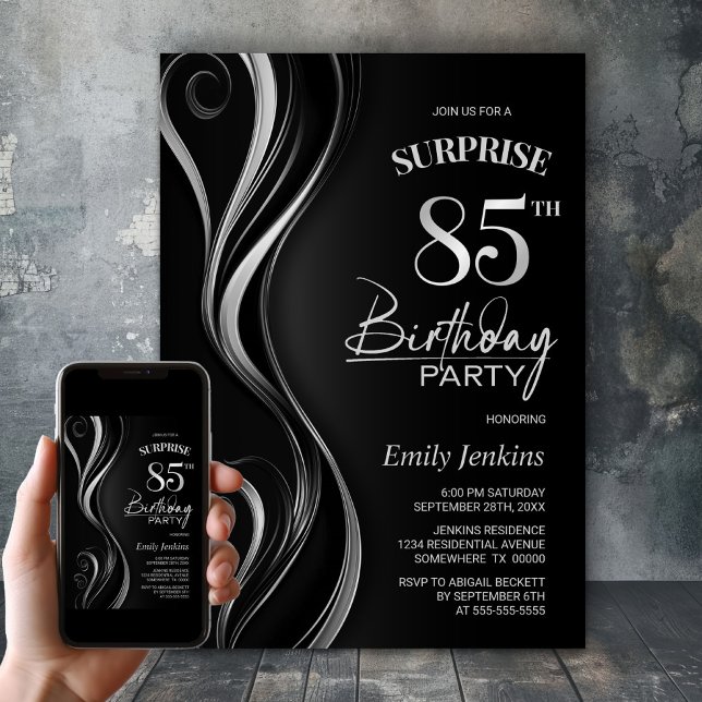 Invitación Sorpresa Black Silver 85º cumpleaños (Subido por el creador)