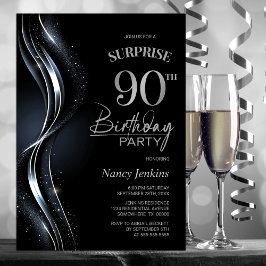 Invitación Sorpresa Black Silver 90 cumpleaños