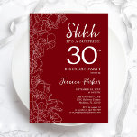 Invitación Sorpresa blanca roja 30 cumpleaños<br><div class="desc">Invitación de cumpleaños número 30 de Red White Surprise. El diseño femenino moderno minimalista presenta acentos botánicos y tipografía. Sencilla tarjeta de invitación floral perfecta para una elegante celebración de cumpleaños sorpresa femenina. Invitaciones Zazzle impresas o una plantilla imprimible digital de descarga instantánea.</div>
