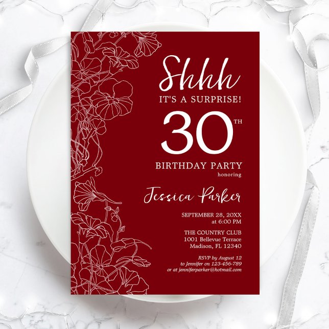 Invitación Sorpresa blanca roja 30 cumpleaños (Subido por el creador)