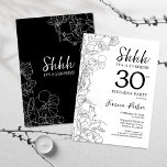 Invitación Sorpresa botánica blanca negra, cumpleaños número<br><div class="desc">Invitación de cumpleaños número 30 de la sorpresa botánica blanca negra. El diseño femenino moderno minimalista presenta acentos botánicos y tipografía. Sencilla tarjeta de invitación floral perfecta para una elegante celebración de cumpleaños sorpresa femenina.</div>
