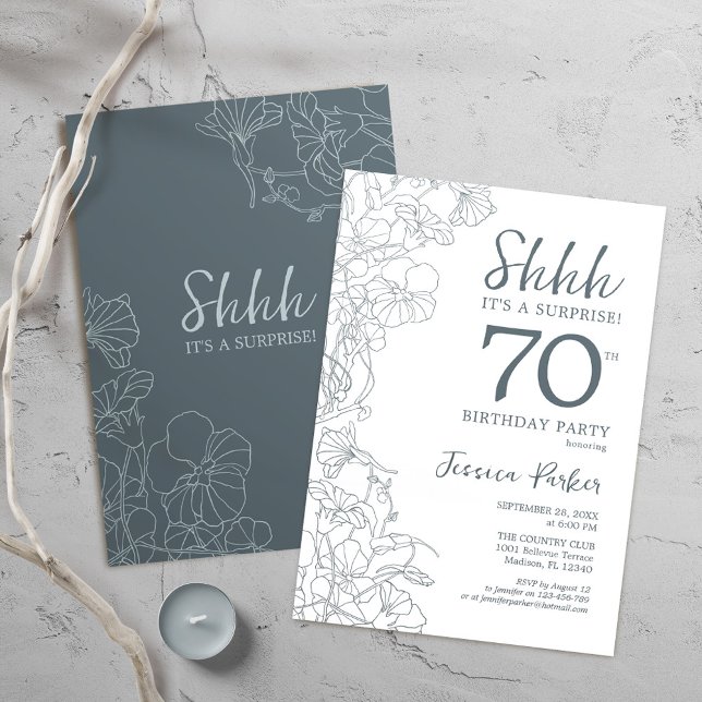 Invitación Sorpresa botánica blanca pizarra 70 cumpleaños (Subido por el creador)