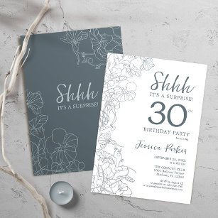 Invitación Sorpresa botánica de Slate Blue White 30 cumpleaño
