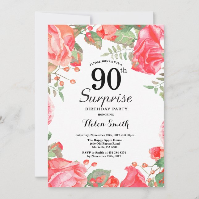 Invitación Sorpresa Botánica Red Floral 90 cumpleaños (Anverso)