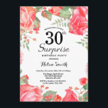 Invitación Sorpresa Botánica Rojo Floral 30 cumpleaños<br><div class="desc">Invitación de cumpleaños número 30 de la empresa Botánica Red Floral Surprise. Invitación de cumpleaños para mujeres a los pueblos rosados florales. Flor floral acuarela. Elegante rosa rosa y flores de peón. Cumpleaños de adultos. Fondo blanco. Blanco y negro. 13.º 15.º 16.º 18.º 20.21.30.40.º 50.60.70.80.90.100, Cualquier Edad. Para una mayor...</div>