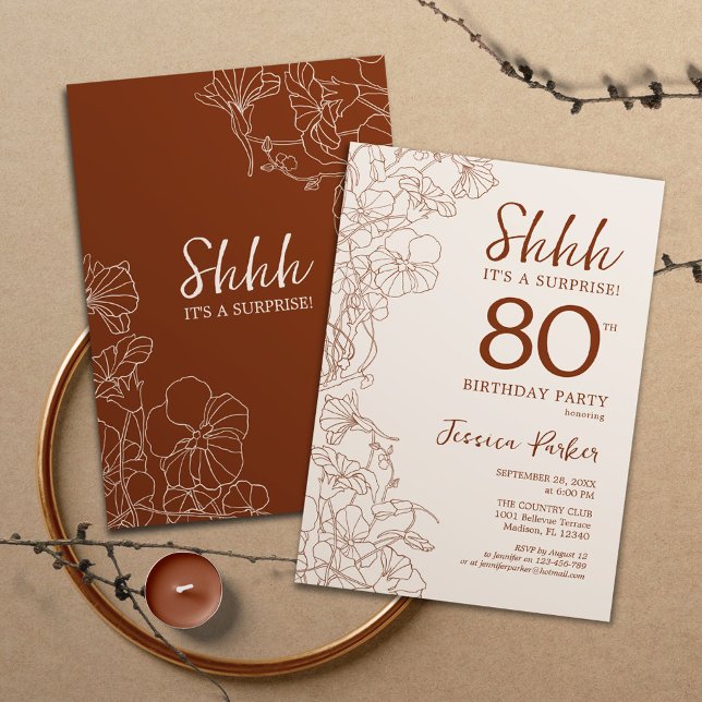 Invitación Sorpresa botánica Terracotta Boho 80º cumpleaños (Subido por el creador)