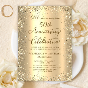 Invitación Sorpresa Brillo Dorado 50 Aniversario de Boda