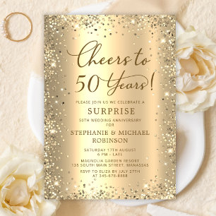 Invitación Sorpresa Brillo Dorado 50 Aniversario de Boda