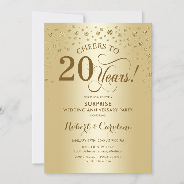 Invitación Sorpresa celebración del 20 aniversario en oro (Anverso)