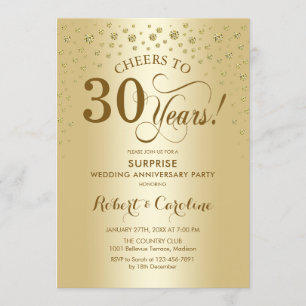 Invitación Sorpresa celebración del 30° aniversario en oro