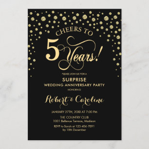 Invitación Sorpresa Celebración del 5º Aniversario - Oro Negr