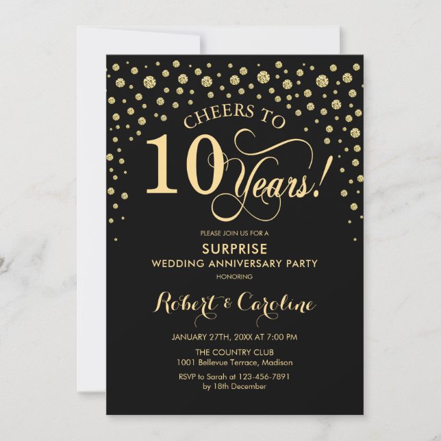 Invitación Sorpresa celebración del décimo aniversario - Oro  (Anverso)