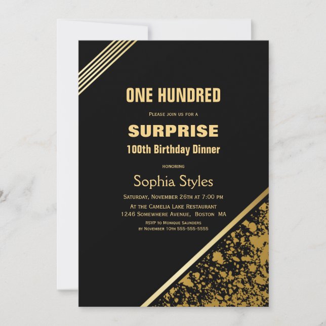 Invitación Sorpresa cena de cumpleaños número 100 Moderno Neg (Anverso)