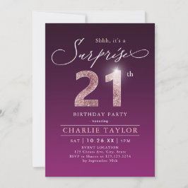 Invitación Sorpresa color púrpura rosa moderno 21 cumpleaños