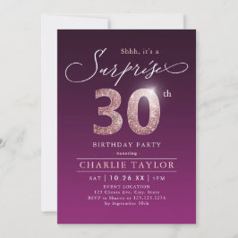 Invitación Sorpresa color púrpura rosa moderno 30 años