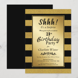 Invitación Sorpresa con rayas de oro 21 cumpleaños