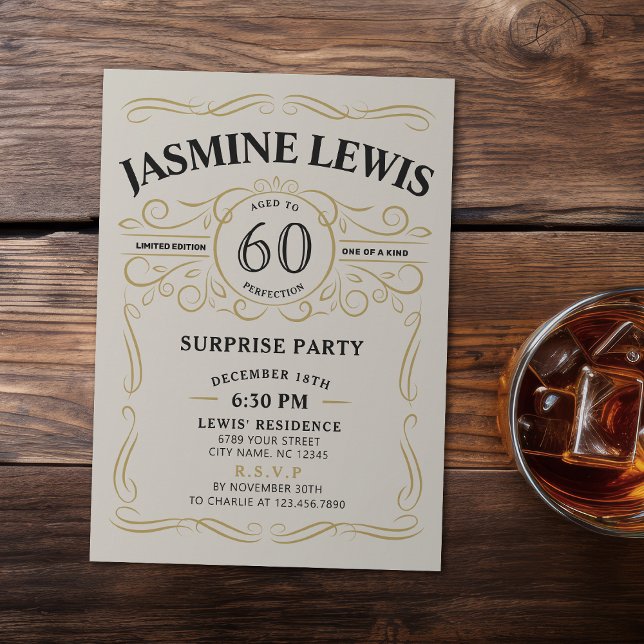 Invitación Sorpresa con tema de Age Whiskey 60 cumpleaños (Any Age Whiskey themed surprise 60th birthday Invitation)