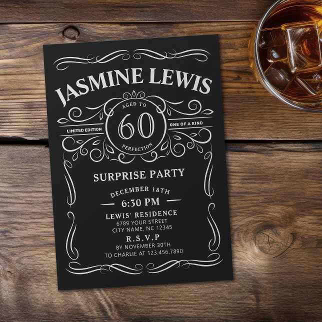 Invitación Sorpresa con tema de Age Whiskey 60 cumpleaños (Any Age Whiskey themed surprise 60th birthday Invitation)