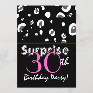 Invitación SORPRESA Confetti de leopardo negro en 30 años