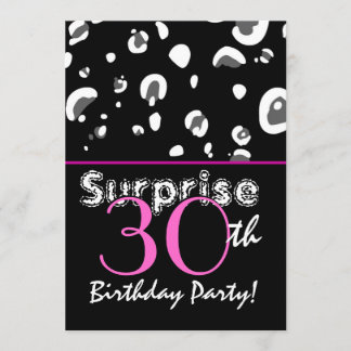 Invitación SORPRESA Confetti de leopardo negro en 30 años