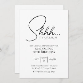 Invitación Sorpresa Cualquier Edad 30 cumpleaños negro y blan