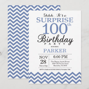 Invitación Sorpresa Cumpleaños 100 Azul Chevron