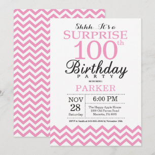 Invitación Sorpresa Cumpleaños 100 Rosa Chevron