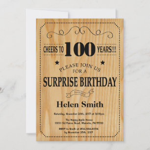 Invitación Sorpresa Cumpleaños 100 Rustico Madera
