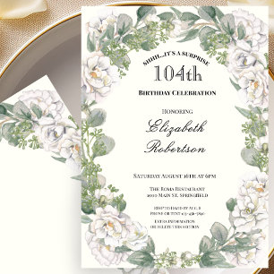 Invitación Sorpresa Cumpleaños 104 Borde Floral Mujer