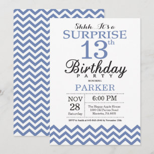Invitación Sorpresa Cumpleaños 13 Azul Chevron