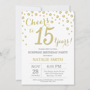 Invitación Sorpresa Cumpleaños 15 Dorado Brillante Diamante