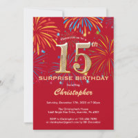 Sorpresa Cumpleaños 15 Rojo y Dorado Fuegos Artifi