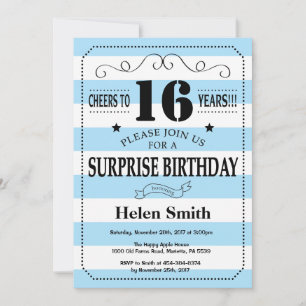 Invitación Sorpresa Cumpleaños 16 Rayas Azules y Blancas