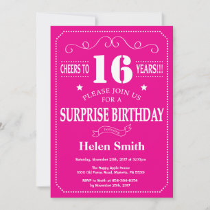 Invitación Sorpresa Cumpleaños 16 Rosa Caliente y Blanco