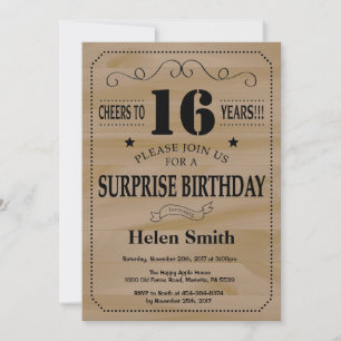 Invitación Sorpresa Cumpleaños 16 Rústico Madera