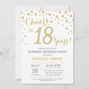 Invitación Sorpresa Cumpleaños 18 Dorado Brillante Diamante