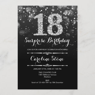 Invitación Sorpresa cumpleaños 18 - Negro Plata