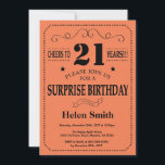 Invitación Sorpresa cumpleaños 21 negro y coral<br><div class="desc">Invitación de sorpresa de cumpleaños 21 negro y coral tipografía. Fondo negro y coral. Cumpleaños adulto. Cumpleaños hombre hombres o mujeres. Invitación de cumpleaños para niños niño o niña adolescente joven cumpleaños. 13 15 16 18 20 21 30 40 50 60 70 80 90 100. Cualquier edad. Para una mayor...</div>