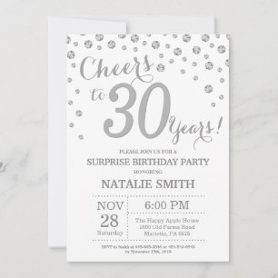 Invitación Sorpresa Cumpleaños 30 Aniversario Plata Brillante