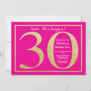 Invitación Sorpresa Cumpleaños 30 años Rosa Brillante y Purpu