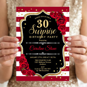 Invitación Sorpresa Cumpleaños 30 - Blanco Negro Rojo