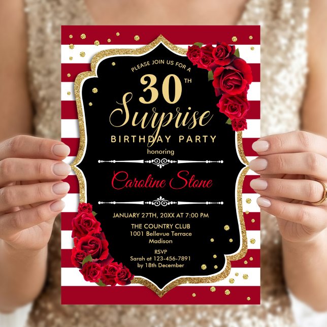 Invitación Sorpresa Cumpleaños 30 - Blanco Negro Rojo (Subido por el creador)