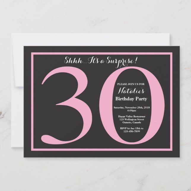 Invitación Sorpresa Cumpleaños 30 Cumpleaños Pizarra Rosa y N (Anverso)