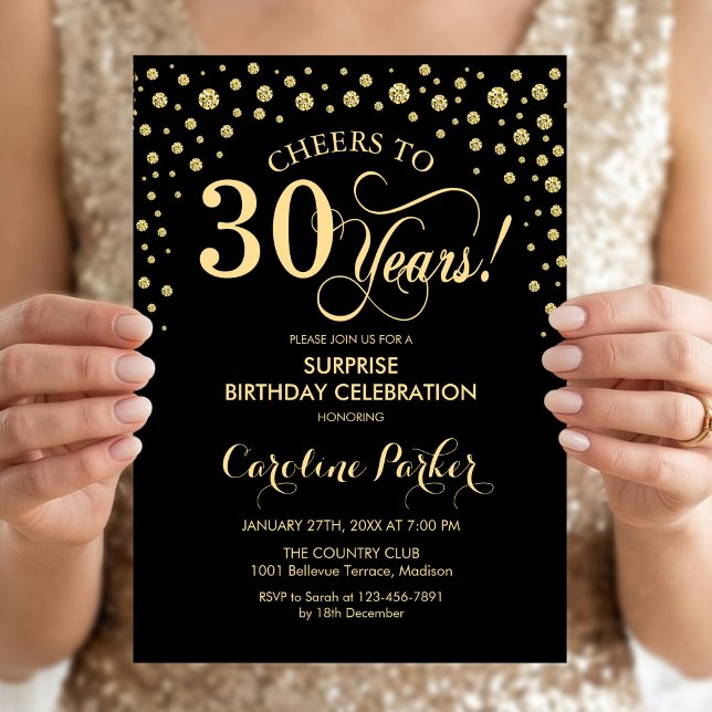Invitación Sorpresa Cumpleaños 30 - Dorado Negro (Subido por el creador)