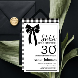 Invitación Sorpresa Cumpleaños 30 Fiesta Lazo Negro Coquette