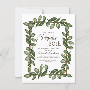 Invitación Sorpresa Cumpleaños 30 Hojas Verdes