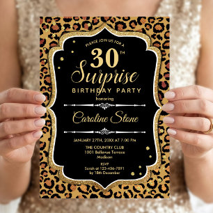Invitación Sorpresa cumpleaños 30 - Leopardo negro dorado