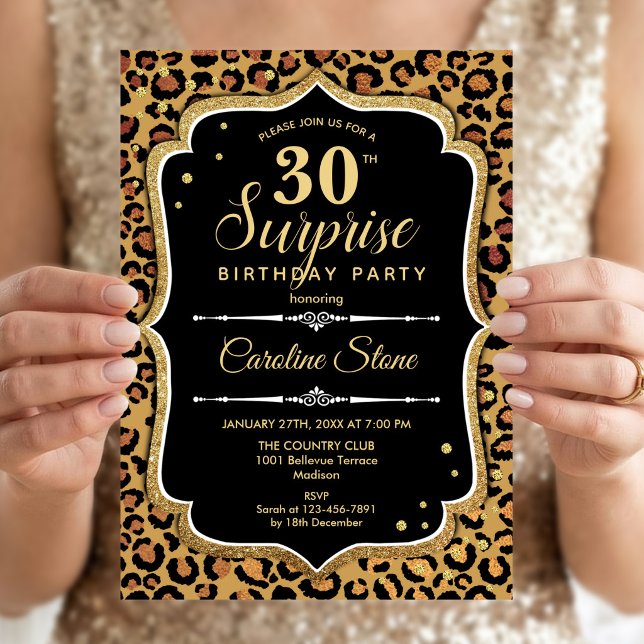 Invitación Sorpresa cumpleaños 30 - Leopardo negro dorado (Subido por el creador)