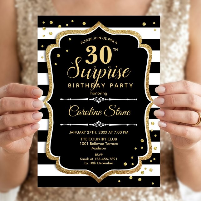 Invitación Sorpresa Cumpleaños 30 - Negro Blanco Dorado (Subido por el creador)